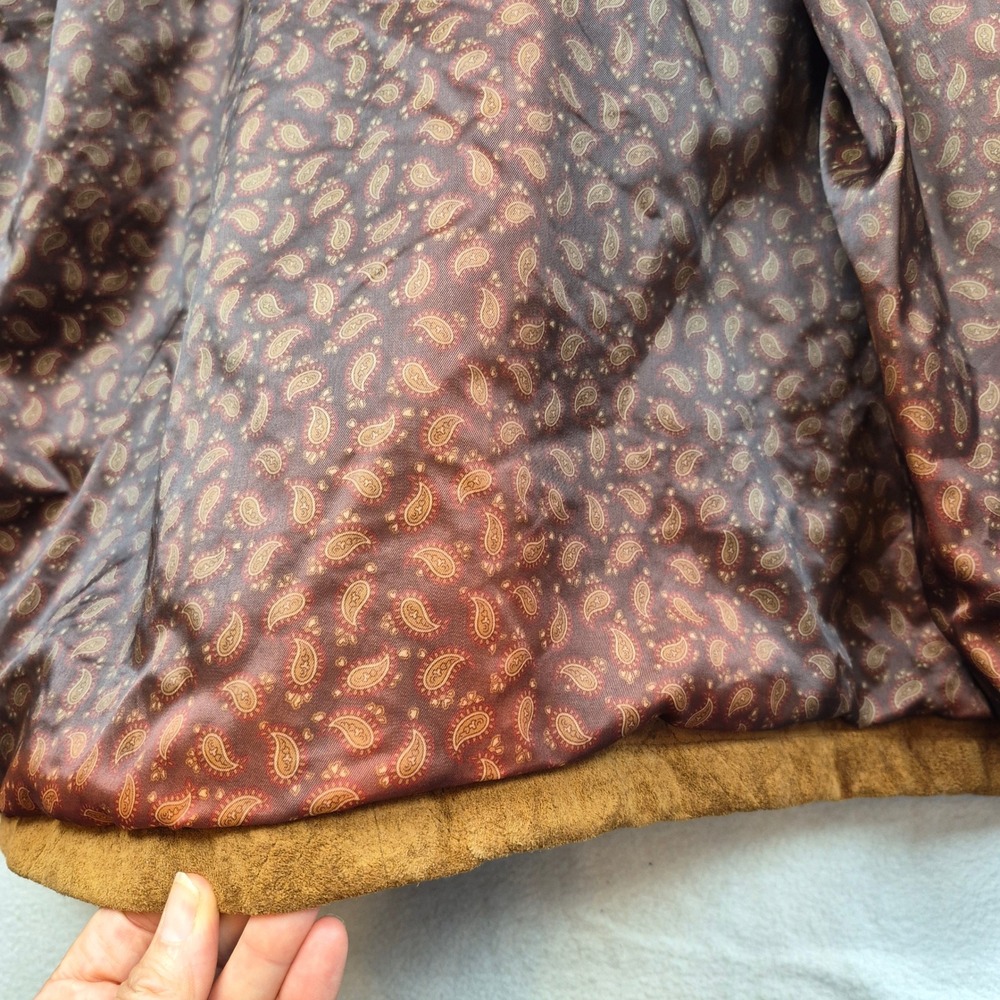 LL Bean Vintage Suede Leather Jacket Cognac Brown Paisley Lining Womens Large - Picture 4 of 16